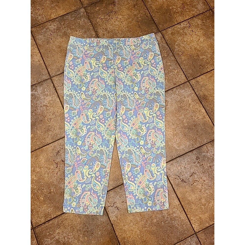 Talbots Women 16Pants Perfect Crop Floral Hawaiian Tropical Pockets Casual Party